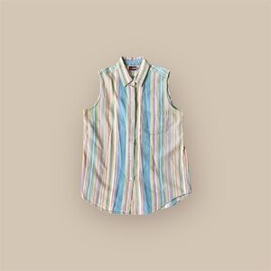 Striped colorful Sleeveless collar button down Shirt